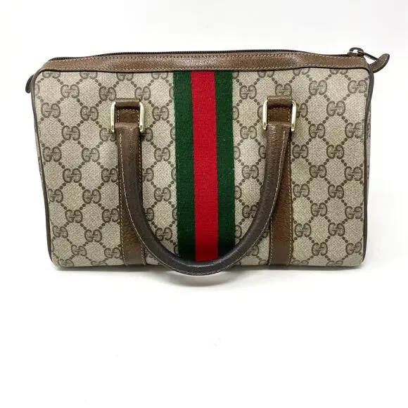 Gucci GG Supreme Monogram Web Vintage Boston Bag Canvas Leather Beige Brown - Picture 4 of 16